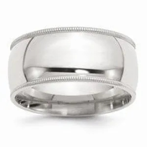 Sterling Silver 10mm Milgrain Comfort Fit Wedding Band Ring