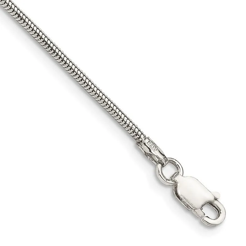 Sterling Silver 1.6mm Round Snake Chain Bracelet