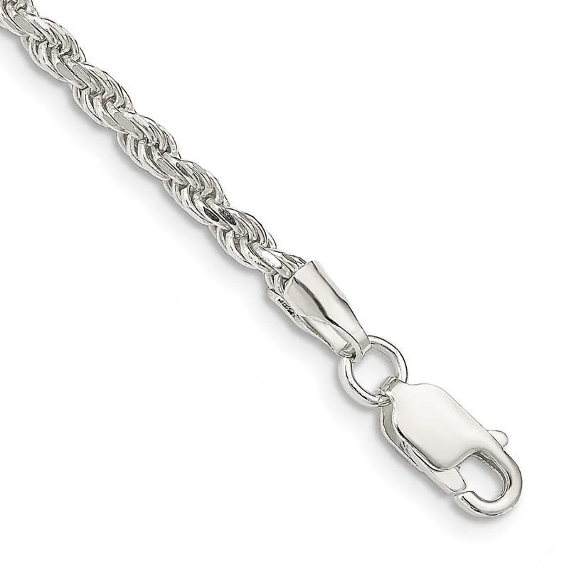 Sterling Silver 2.75mm Diamond-cut Rope Chain Bracelet