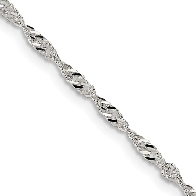 Sterling Silver 2mm Singapore Chain Necklace w/2in ext.