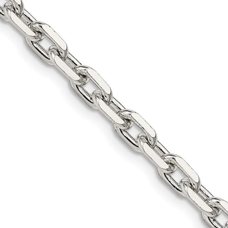 Sterling Silver 4.9mm Beveled Oval Cable Chain Necklace