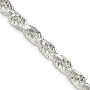 Sterling Silver 5.75mm Diamond-cut Rope Chain Necklace