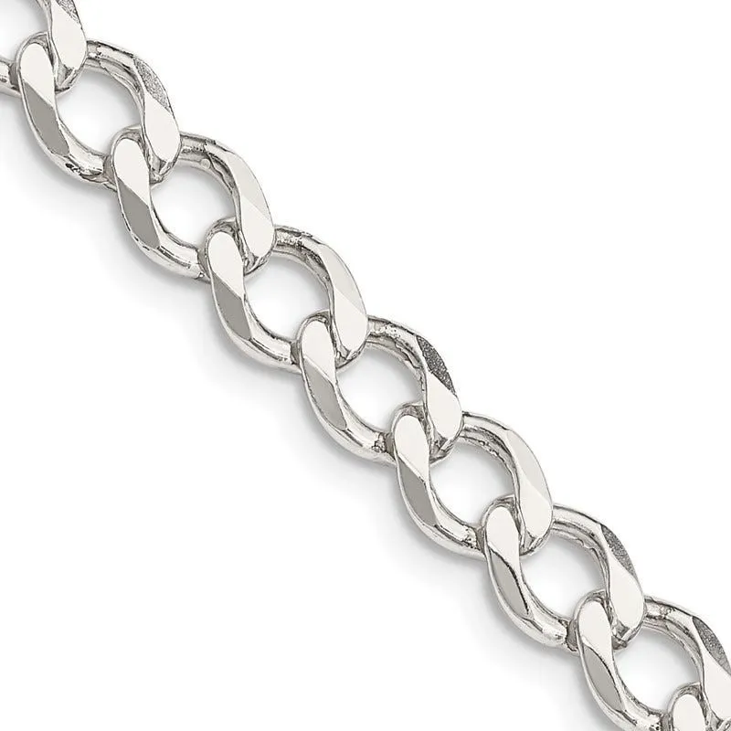 Sterling Silver 6.4mm Semi-solid Flat Curb Chain Necklace