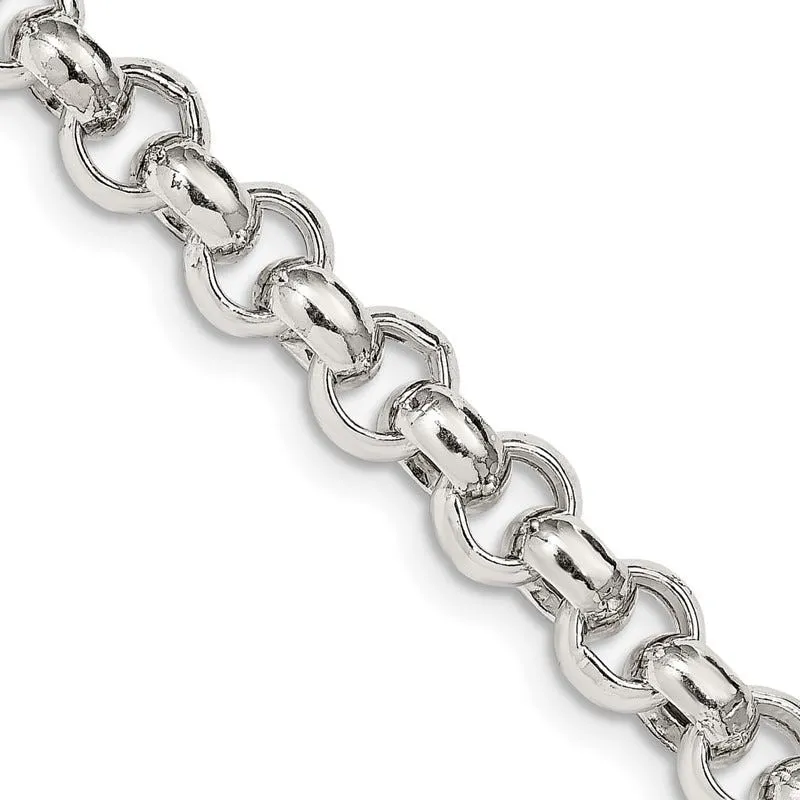 Sterling Silver 7.75mm Semi-solid Rolo Chain Necklace