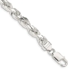 Sterling Silver 7mm Diamond-cut Rope Chain Bracelet