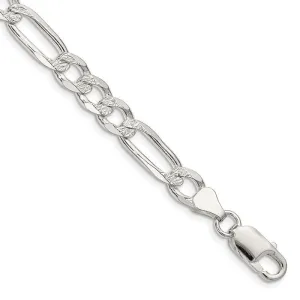 Sterling Silver 7mm Pave Flat Figaro Chain Bracelet