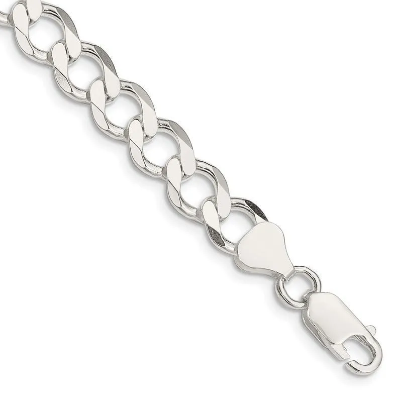 Sterling Silver 8.1mm Semi-solid Flat Curb Chain Bracelet