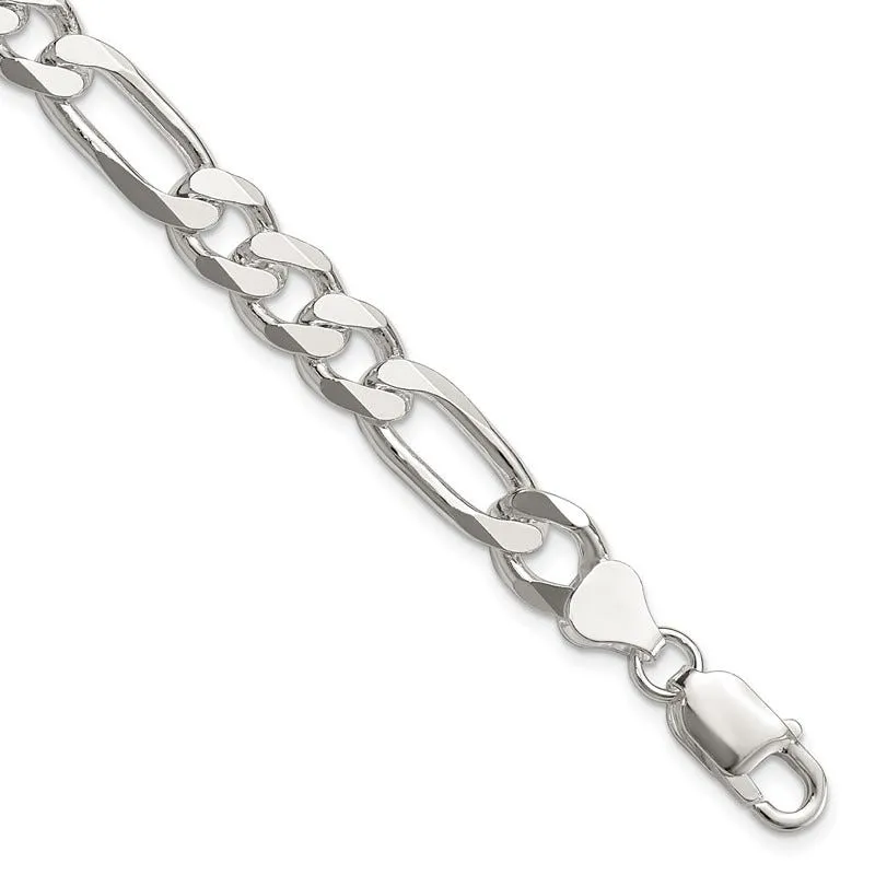 Sterling Silver 8mm Figaro Chain Bracelet