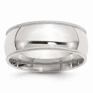 Sterling Silver 8mm Milgrain Comfort Fit Wedding Band Ring