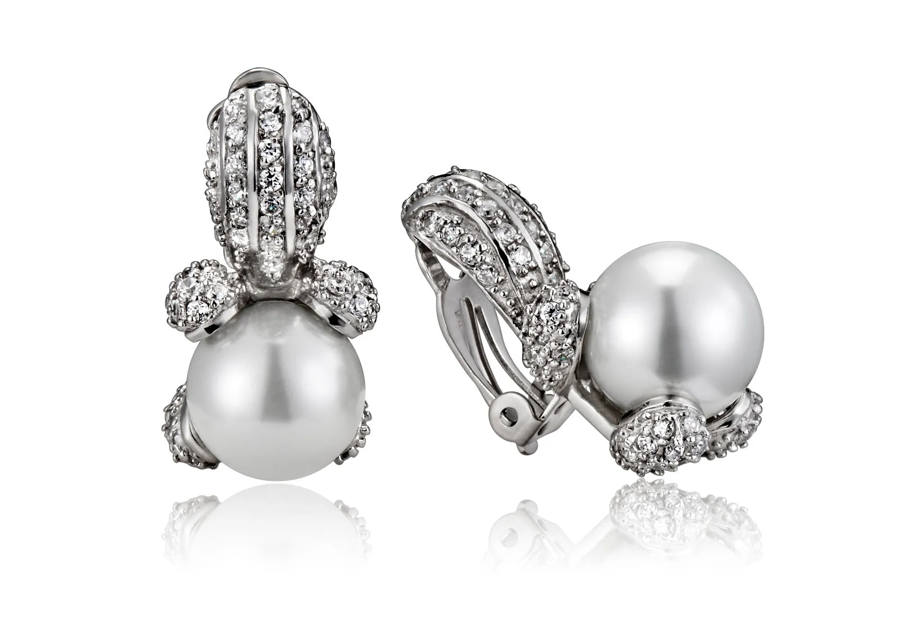 Sterling Silver Cubic Zirconia & Pearl Pear Drop Earrings