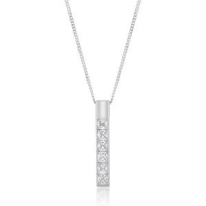 Sterling Silver Cubic Zirconia On Vertical Bar Pendant