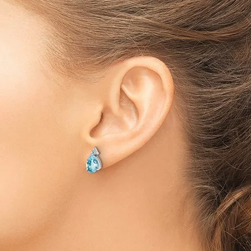 Sterling Silver Diamond & Light Swiss Blue Topaz Post Earrings