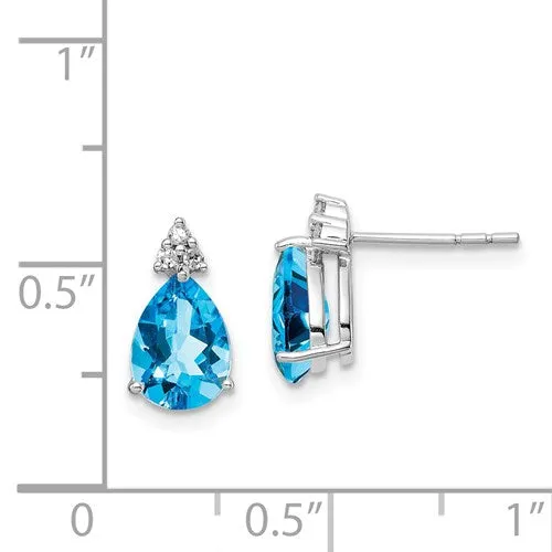 Sterling Silver Diamond & Light Swiss Blue Topaz Post Earrings