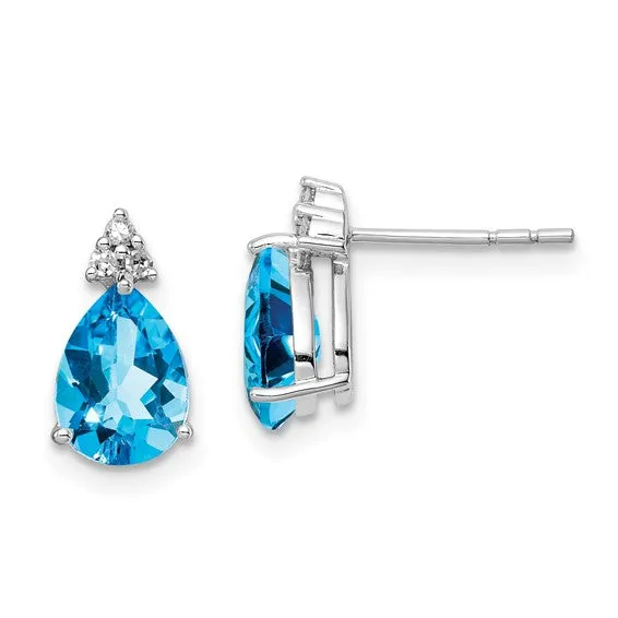 Sterling Silver Diamond & Light Swiss Blue Topaz Post Earrings