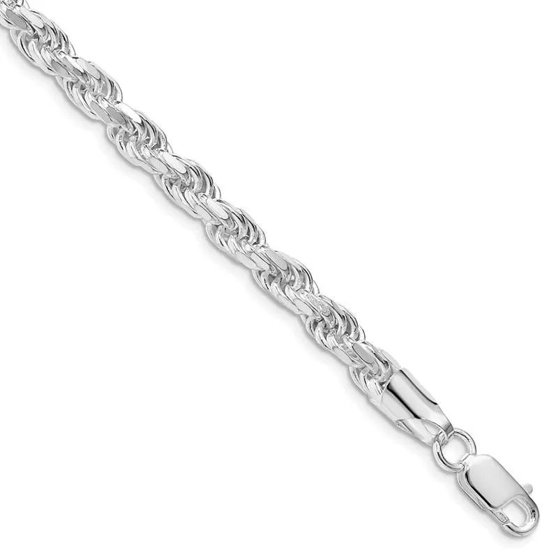 Sterling Silver Rhodium-plated 5.75mm Diamond-cut Rope Chain Bracelet