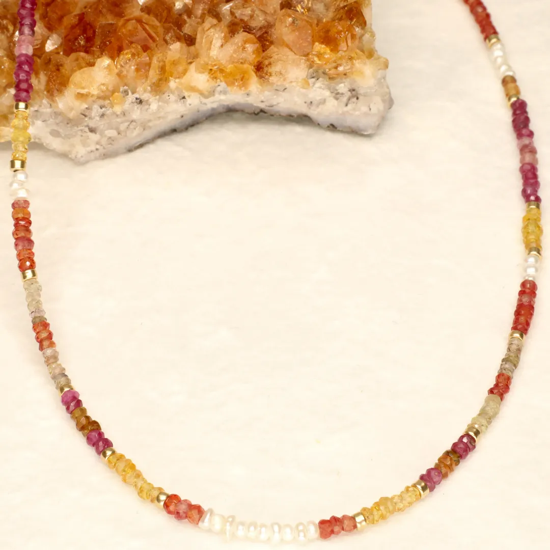 Sunset Pearl and Stone Medium Gold Filled Necklace