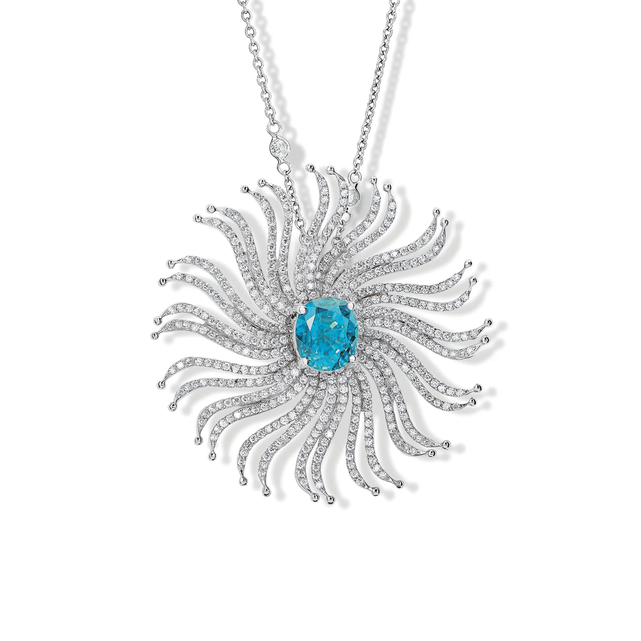 Taj Mahal Necklace Pendant 18ct White Gold - Blue Zircon & Diamond