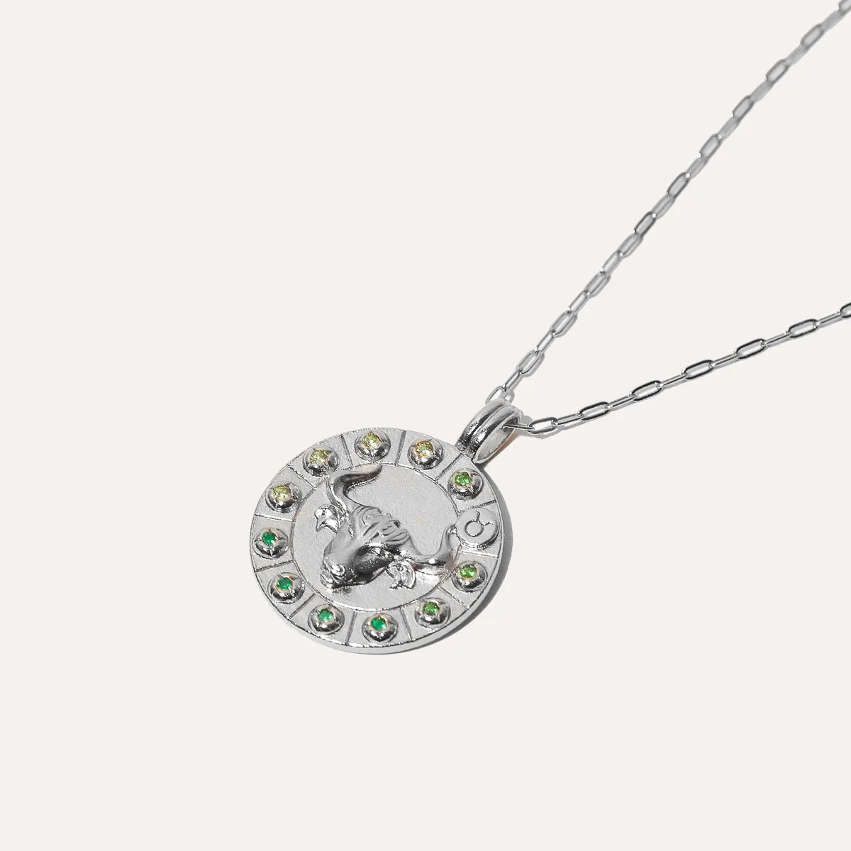 Taurus Bold Zodiac Pendant Necklace in Silver