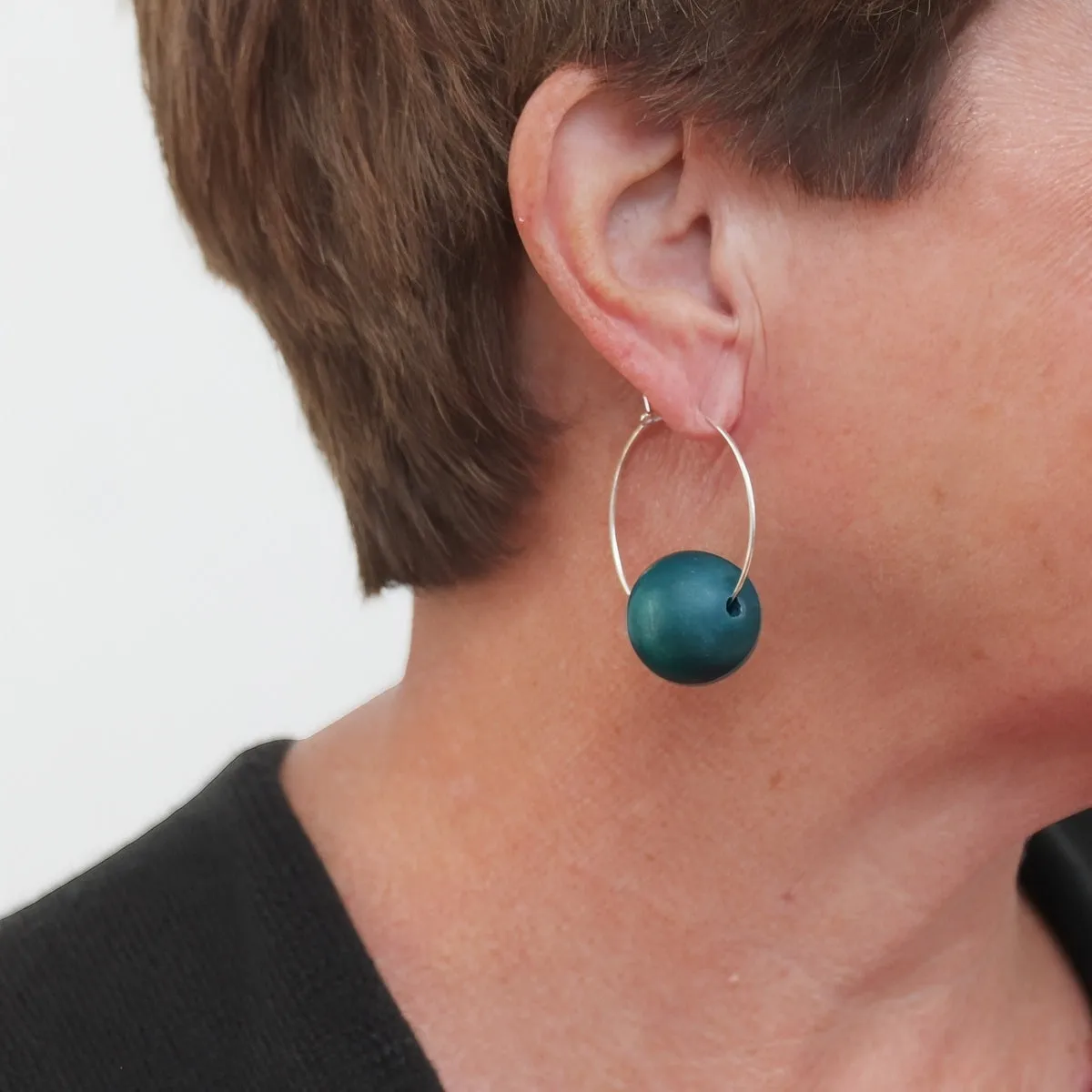 Teal Ball Hoop Dangle Earring