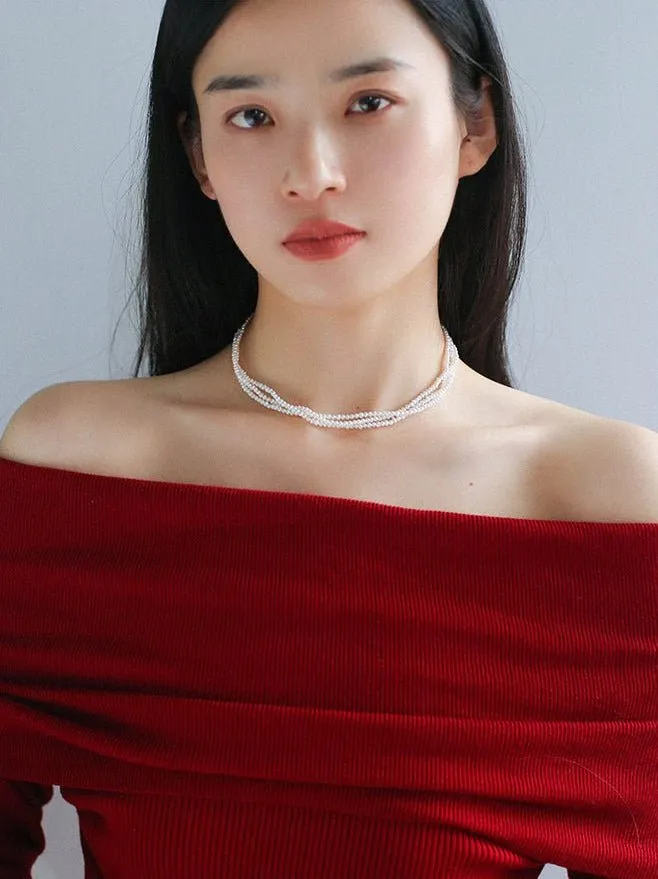 Three-Layer White Mini Pearl Collar Necklace