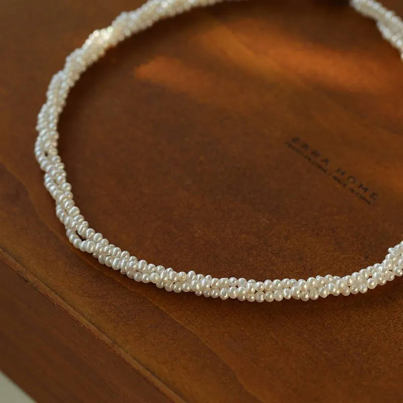 Three-Layer White Mini Pearl Collar Necklace