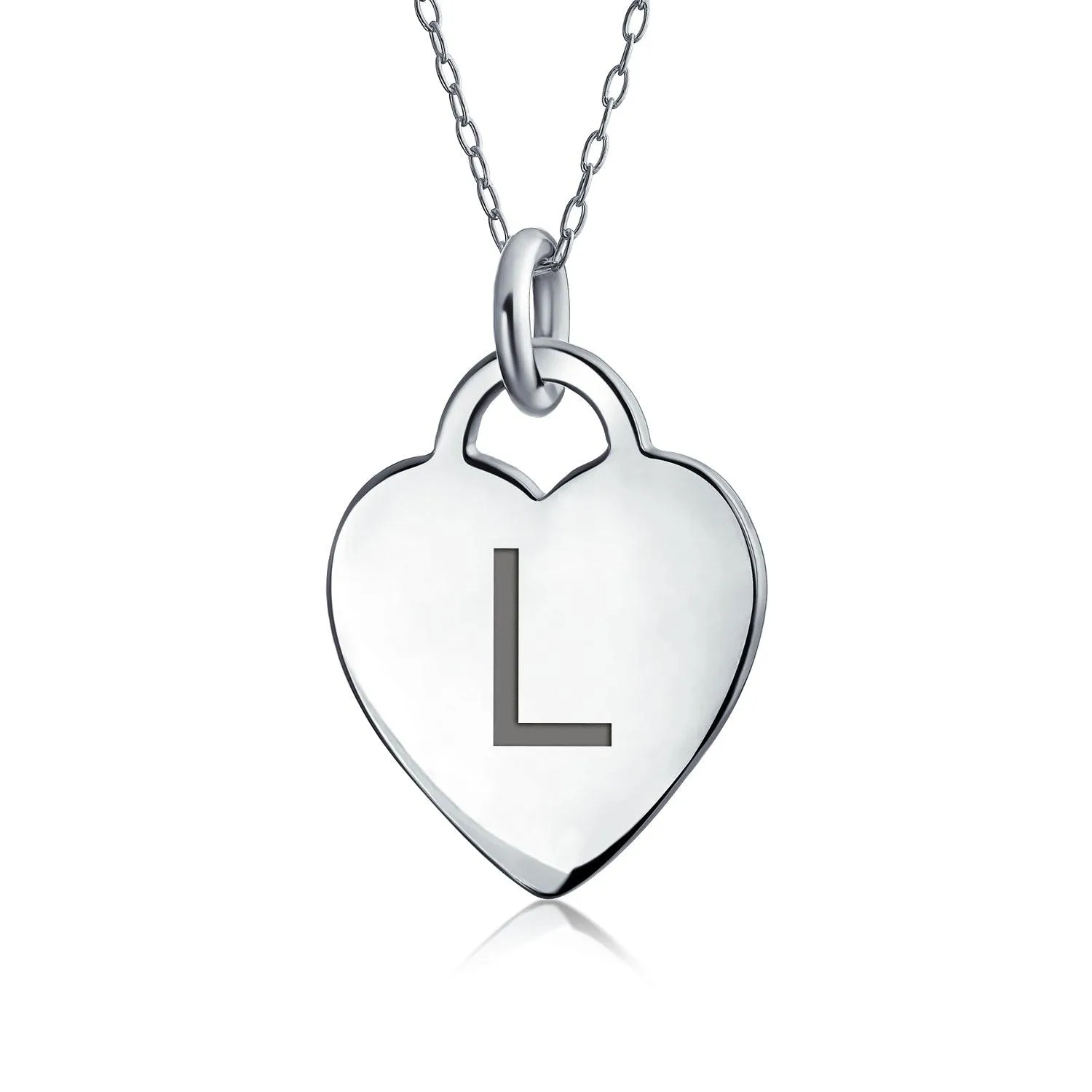 Tiny Minimalist Heart Initial Pendant Necklace Sterling Silver A-Z Alphabet