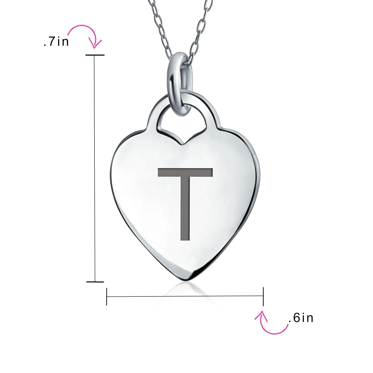 Tiny Minimalist Heart Initial Pendant Necklace Sterling Silver A-Z Alphabet