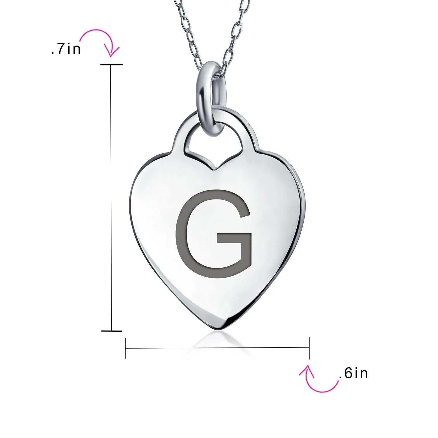 Tiny Minimalist Heart Initial Pendant Necklace Sterling Silver A-Z Alphabet