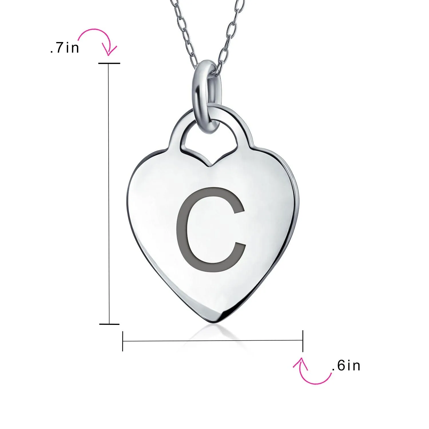 Tiny Minimalist Heart Initial Pendant Necklace Sterling Silver A-Z Alphabet