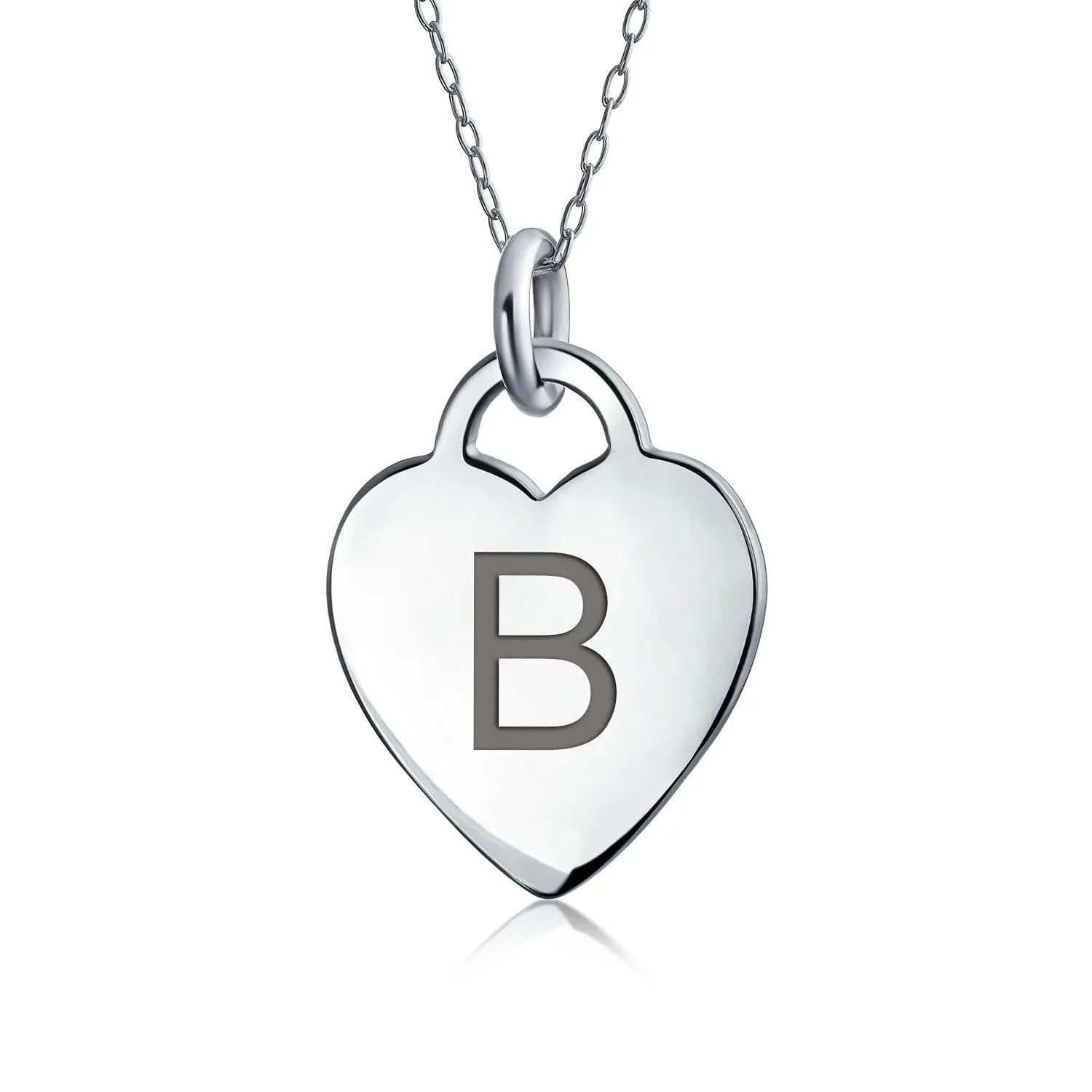 Tiny Minimalist Heart Initial Pendant Necklace Sterling Silver A-Z Alphabet