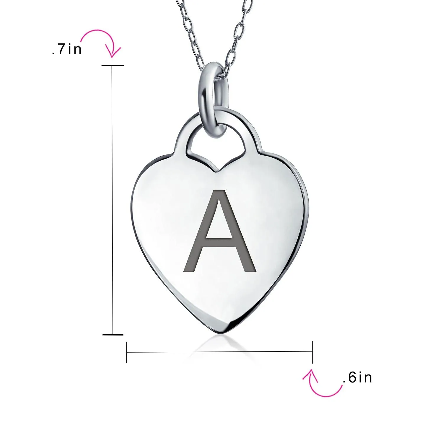 Tiny Minimalist Heart Initial Pendant Necklace Sterling Silver A-Z Alphabet