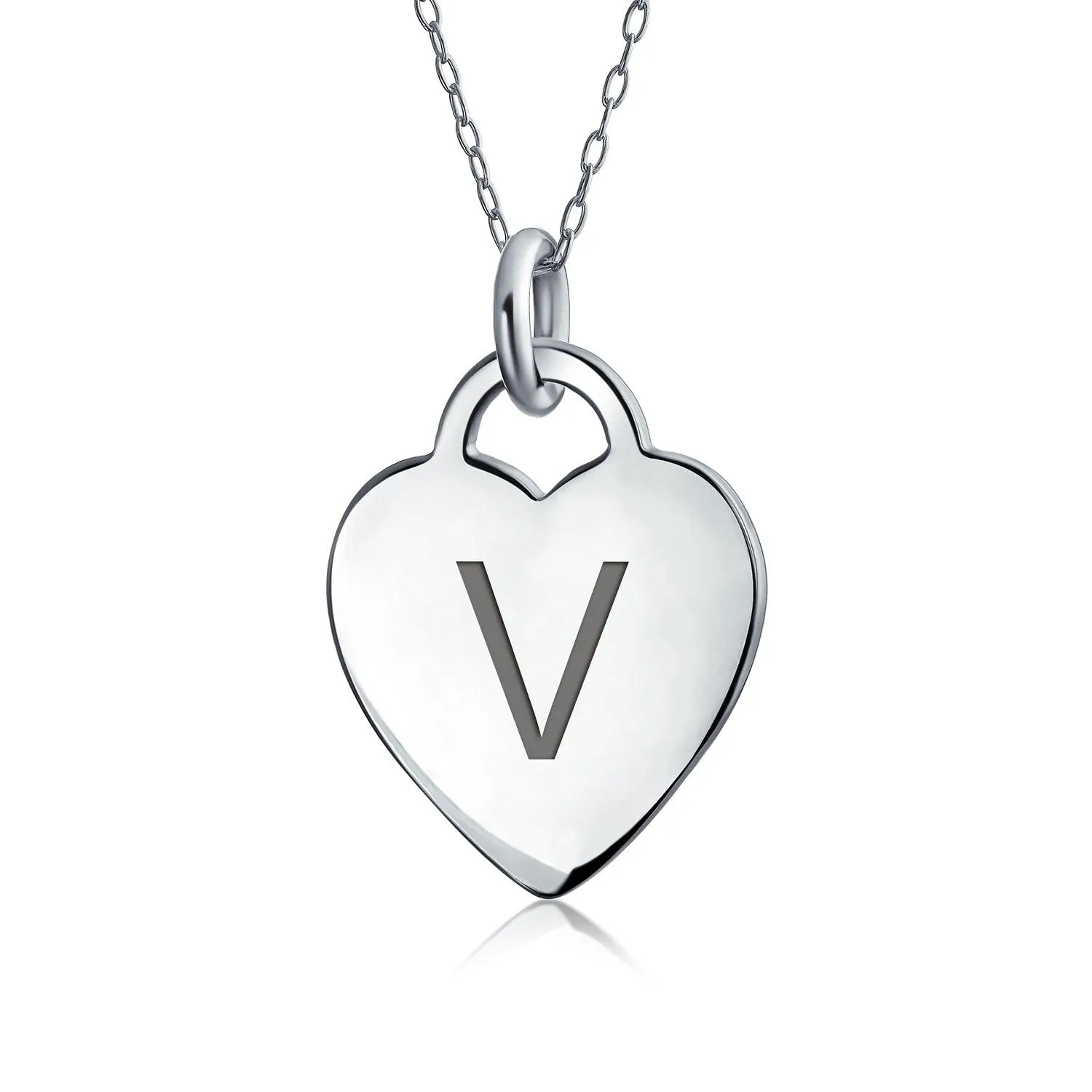 Tiny Minimalist Heart Initial Pendant Necklace Sterling Silver A-Z Alphabet