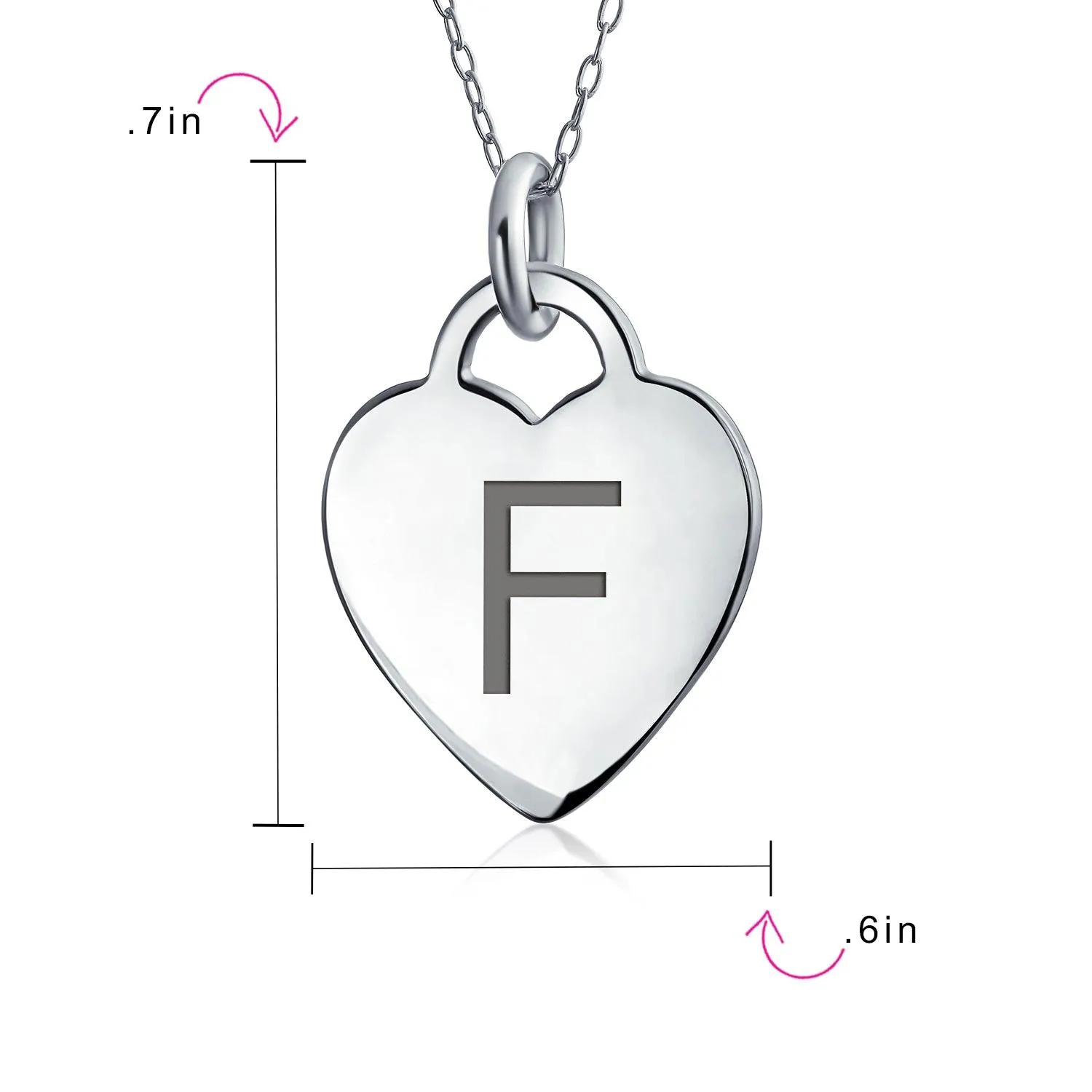 Tiny Minimalist Heart Initial Pendant Necklace Sterling Silver A-Z Alphabet