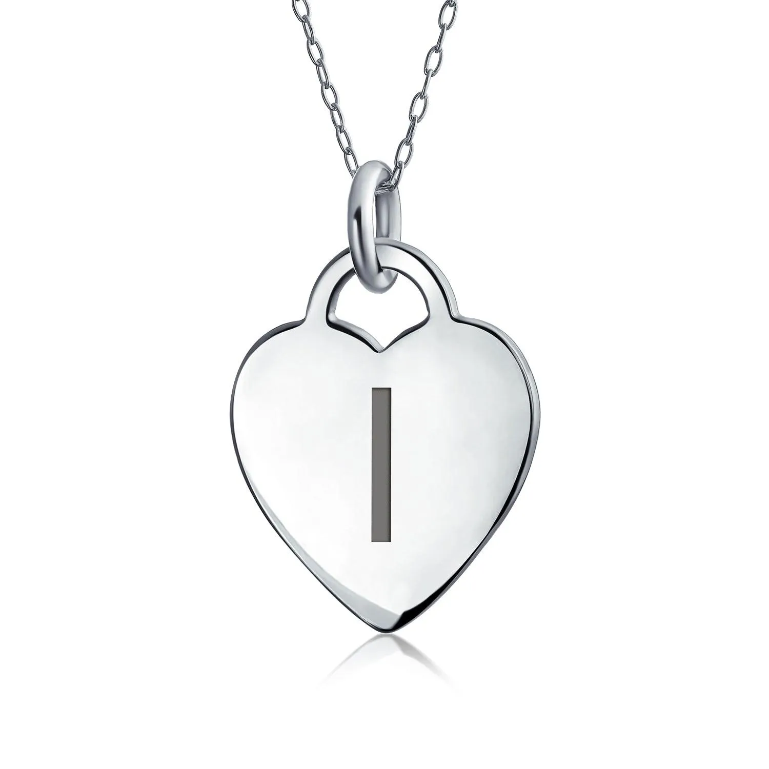 Tiny Minimalist Heart Initial Pendant Necklace Sterling Silver A-Z Alphabet