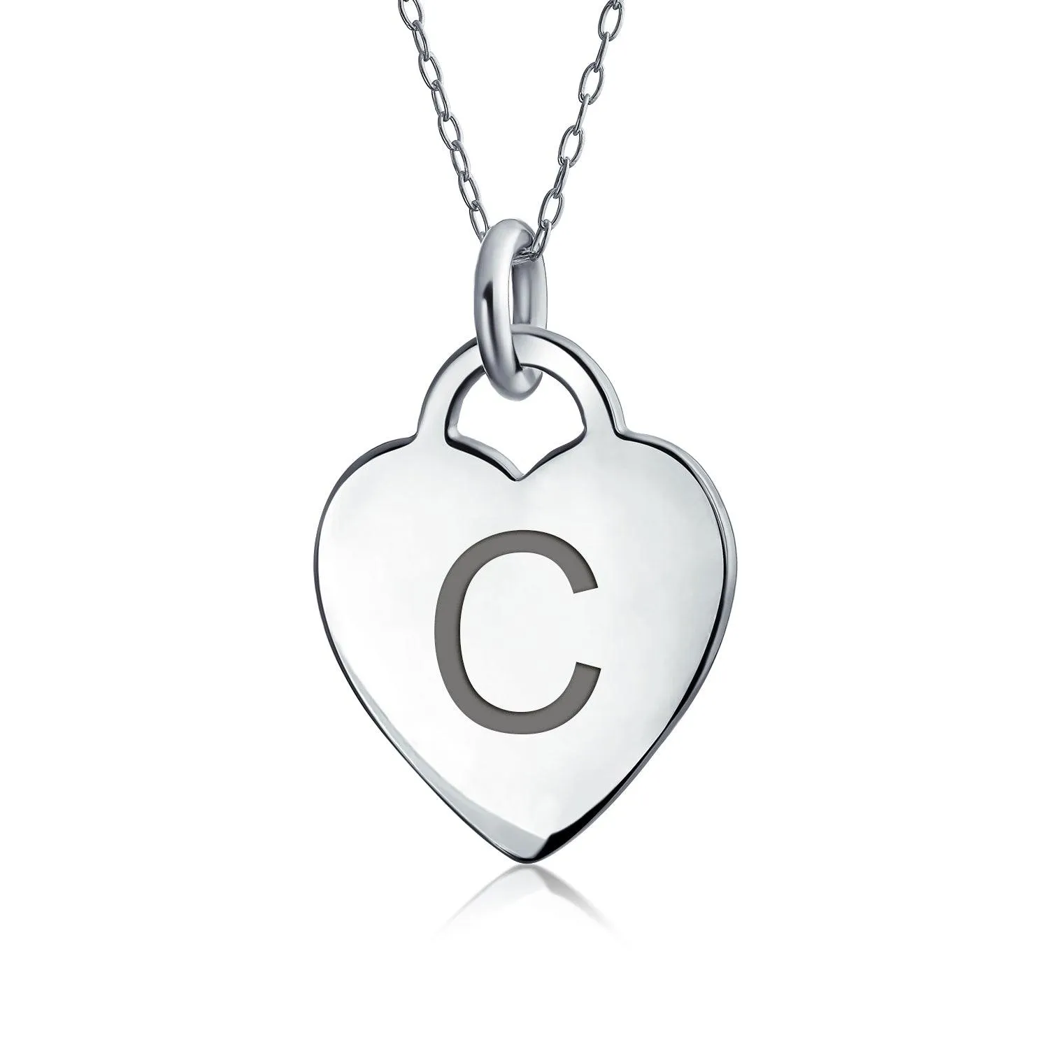 Tiny Minimalist Heart Initial Pendant Necklace Sterling Silver A-Z Alphabet