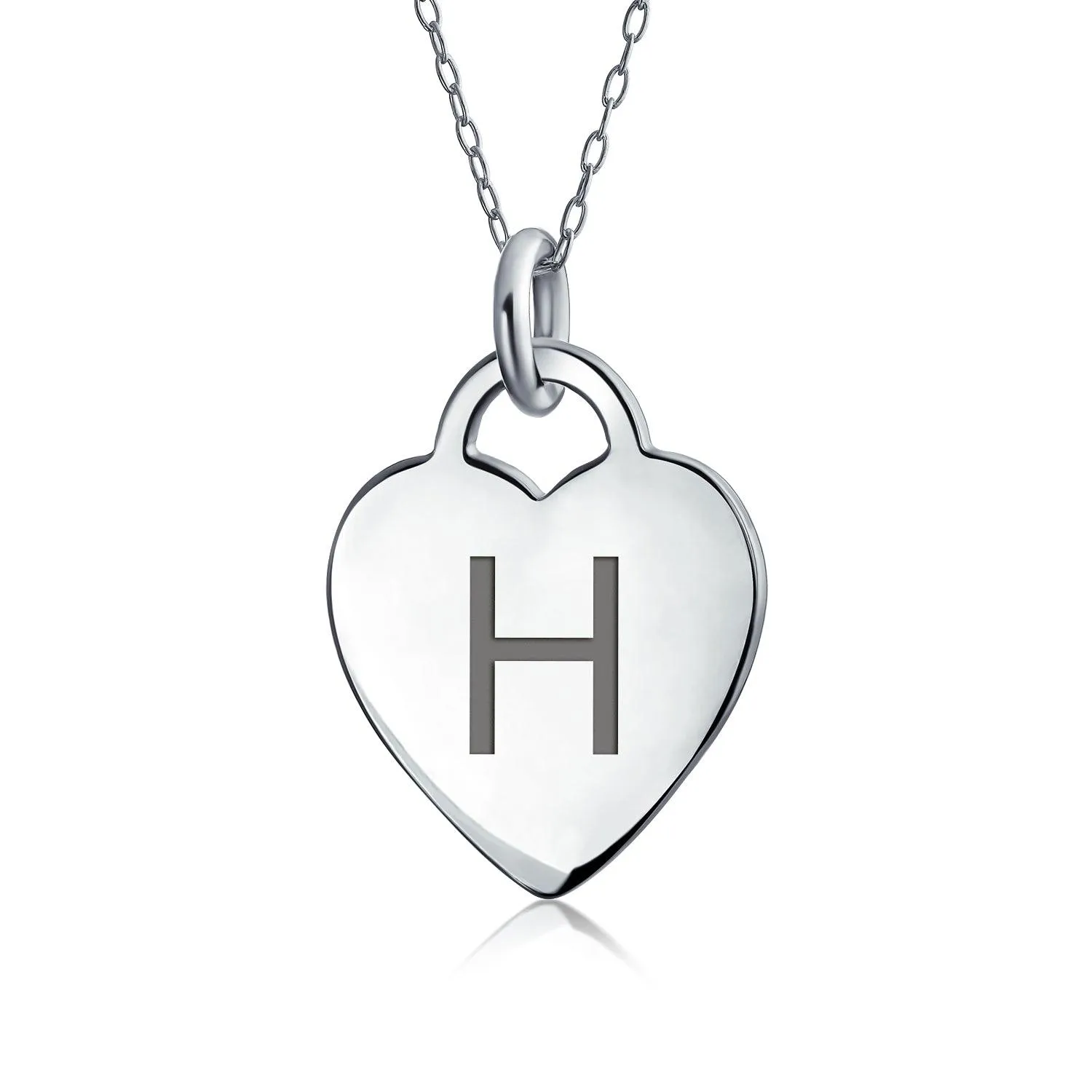 Tiny Minimalist Heart Initial Pendant Necklace Sterling Silver A-Z Alphabet