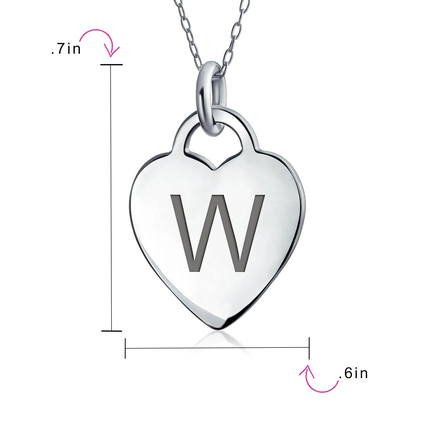 Tiny Minimalist Heart Initial Pendant Necklace Sterling Silver A-Z Alphabet