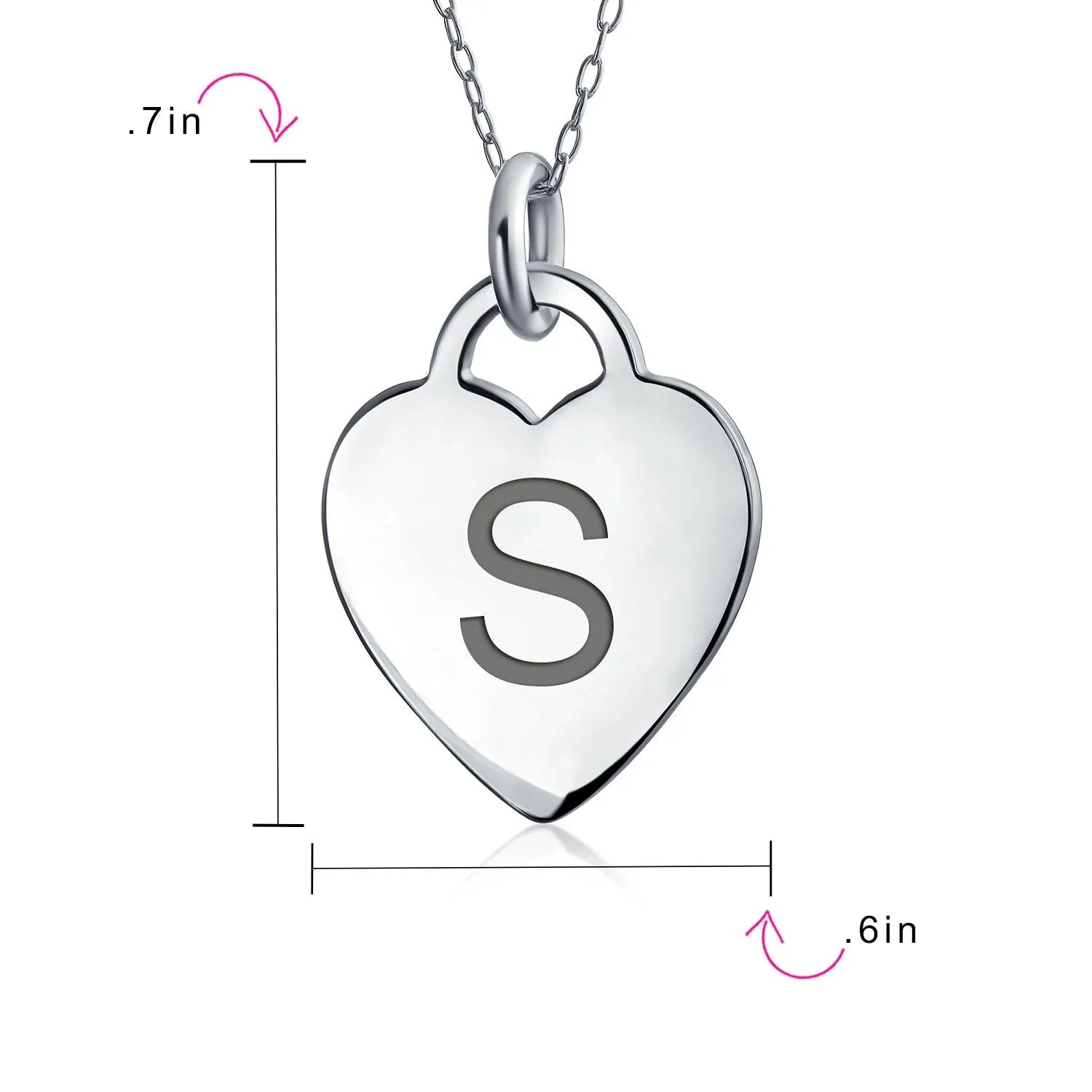 Tiny Minimalist Heart Initial Pendant Necklace Sterling Silver A-Z Alphabet