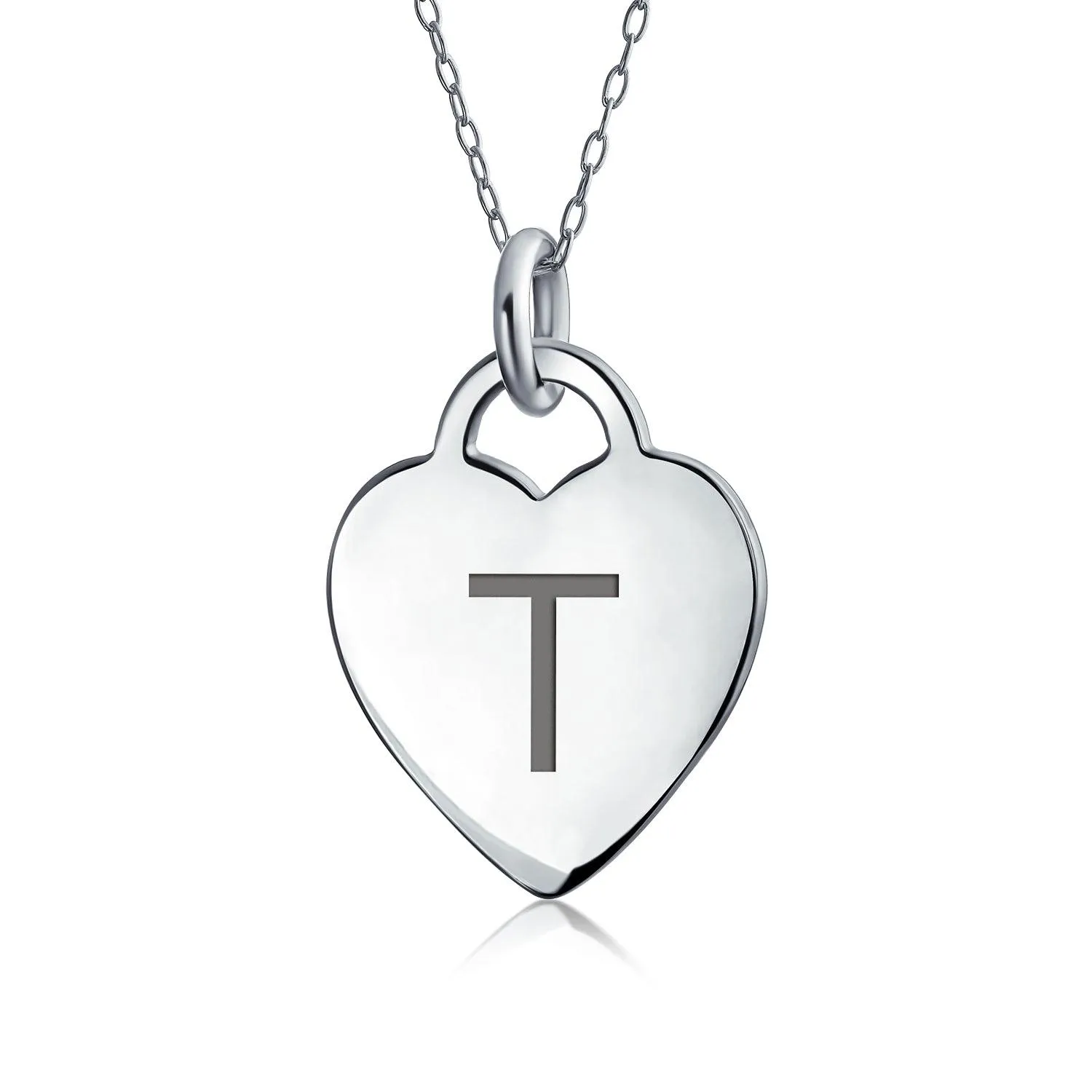 Tiny Minimalist Heart Initial Pendant Necklace Sterling Silver A-Z Alphabet