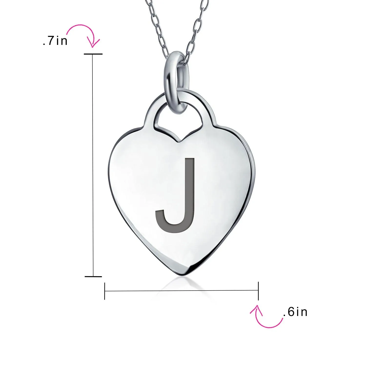 Tiny Minimalist Heart Initial Pendant Necklace Sterling Silver A-Z Alphabet