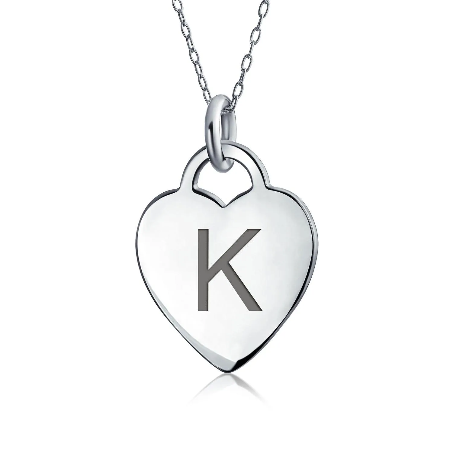 Tiny Minimalist Heart Initial Pendant Necklace Sterling Silver A-Z Alphabet