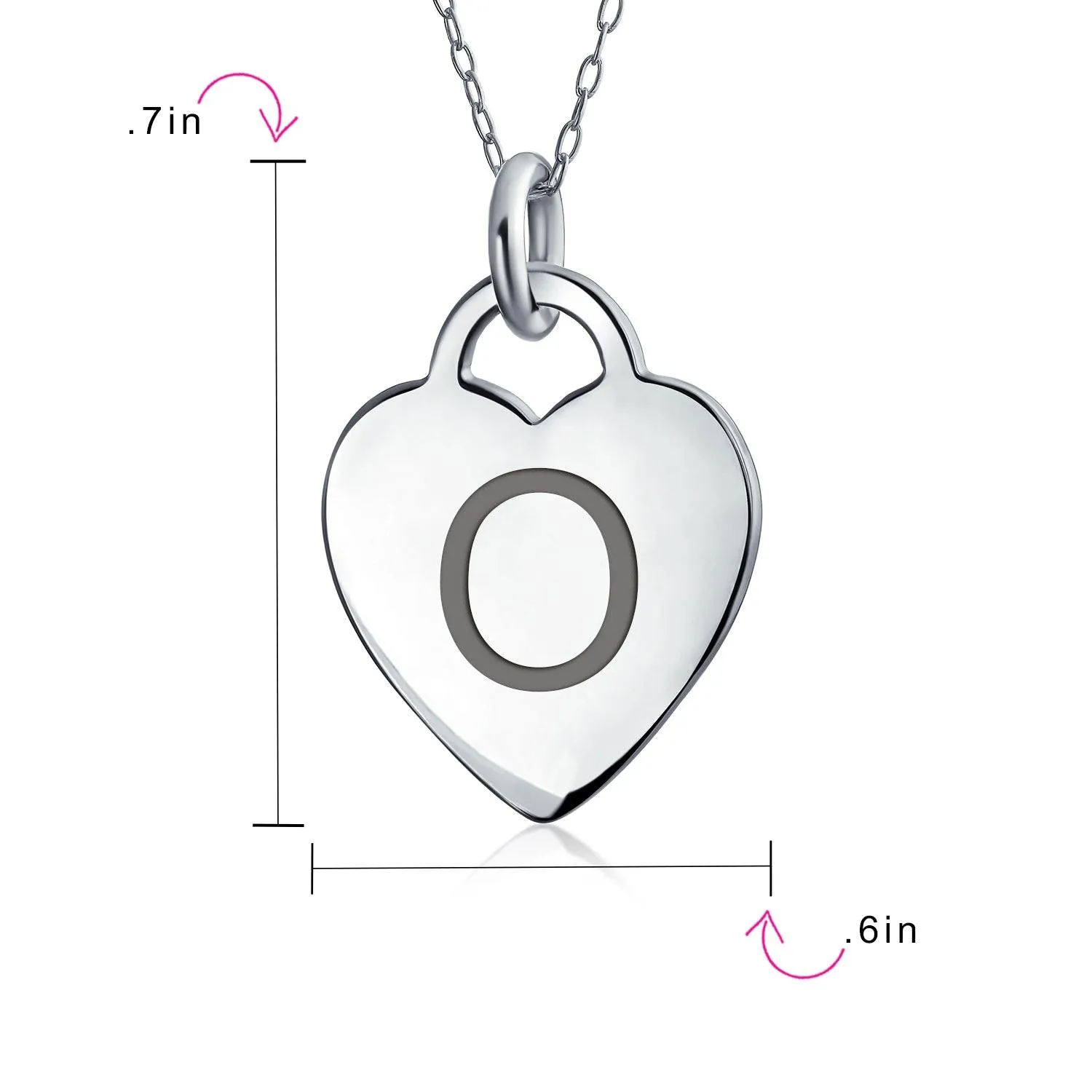 Tiny Minimalist Heart Initial Pendant Necklace Sterling Silver A-Z Alphabet