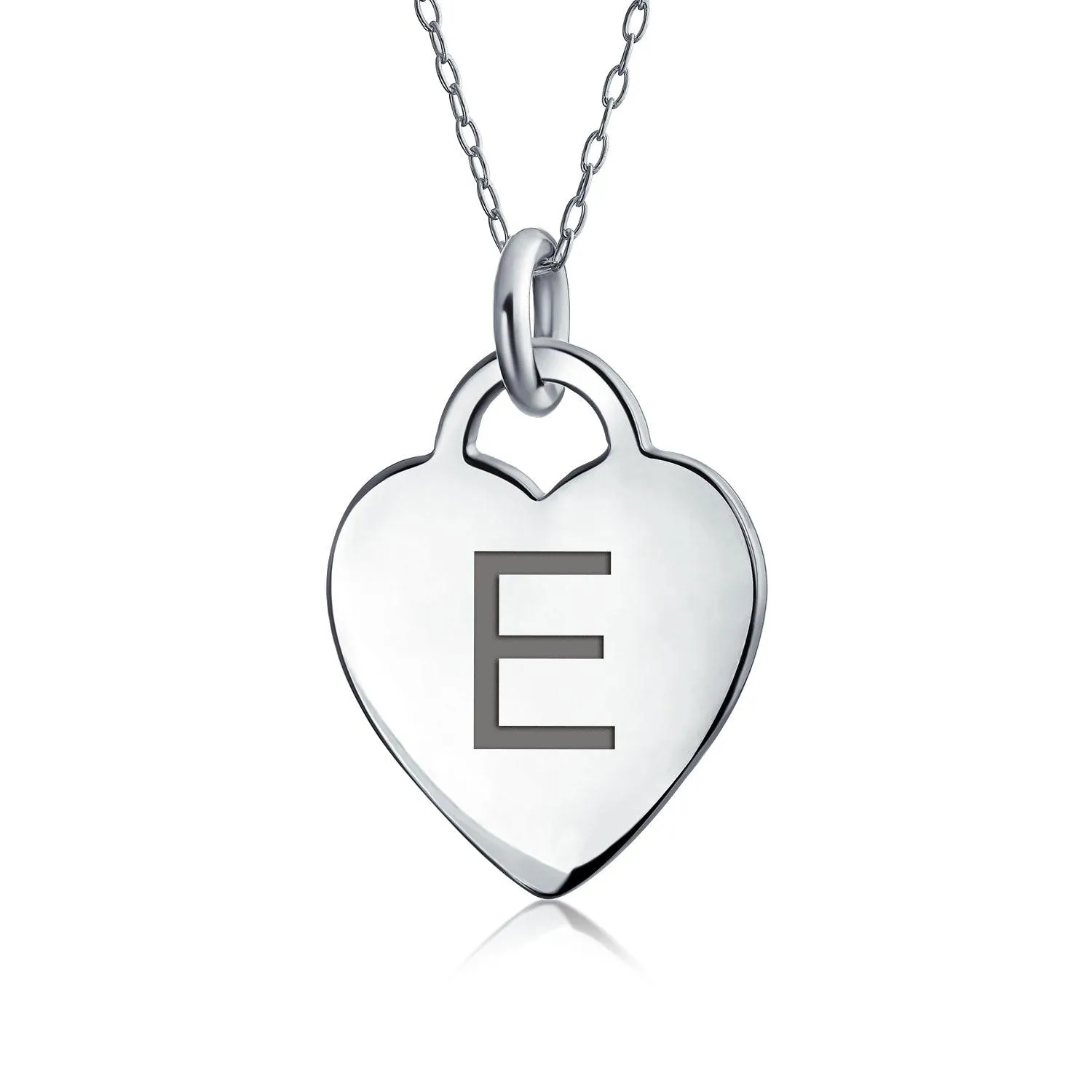 Tiny Minimalist Heart Initial Pendant Necklace Sterling Silver A-Z Alphabet