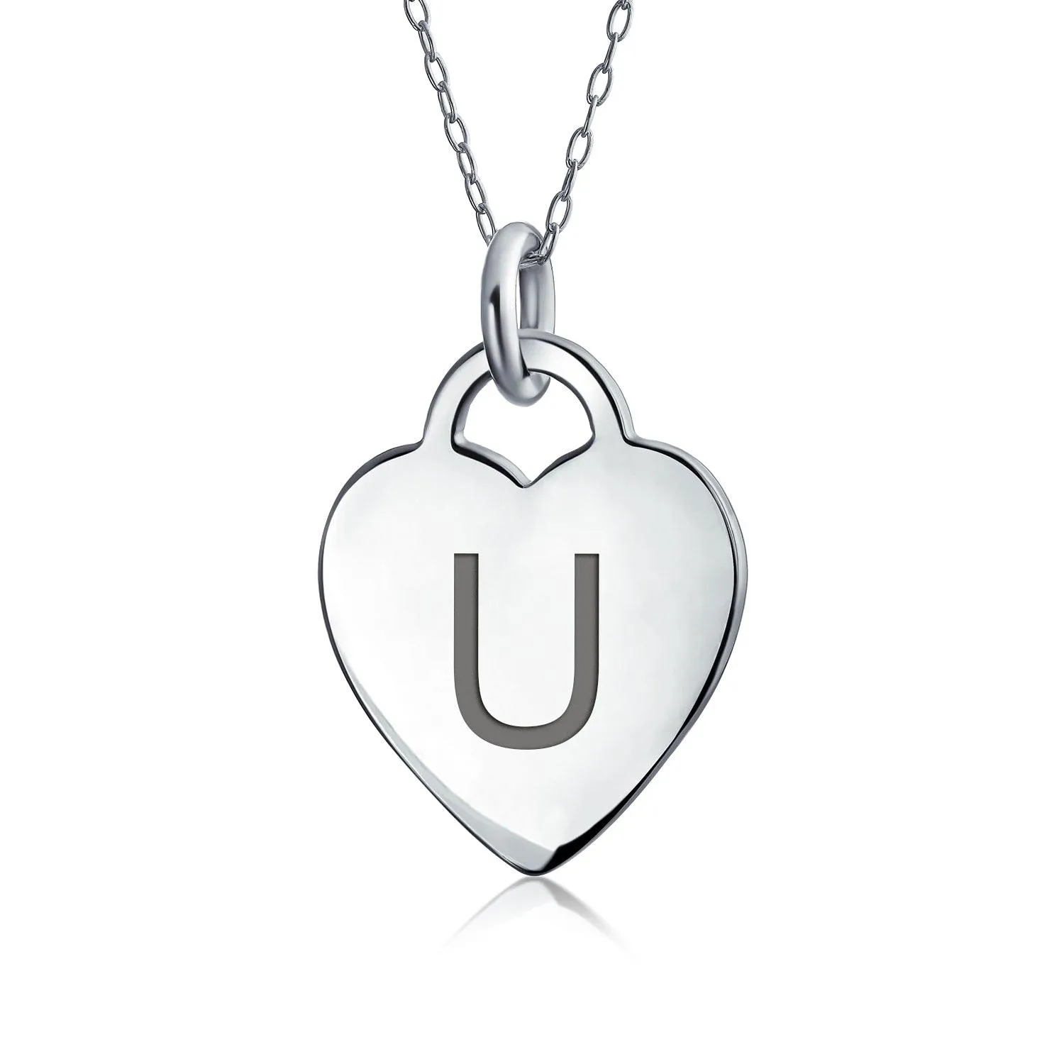 Tiny Minimalist Heart Initial Pendant Necklace Sterling Silver A-Z Alphabet