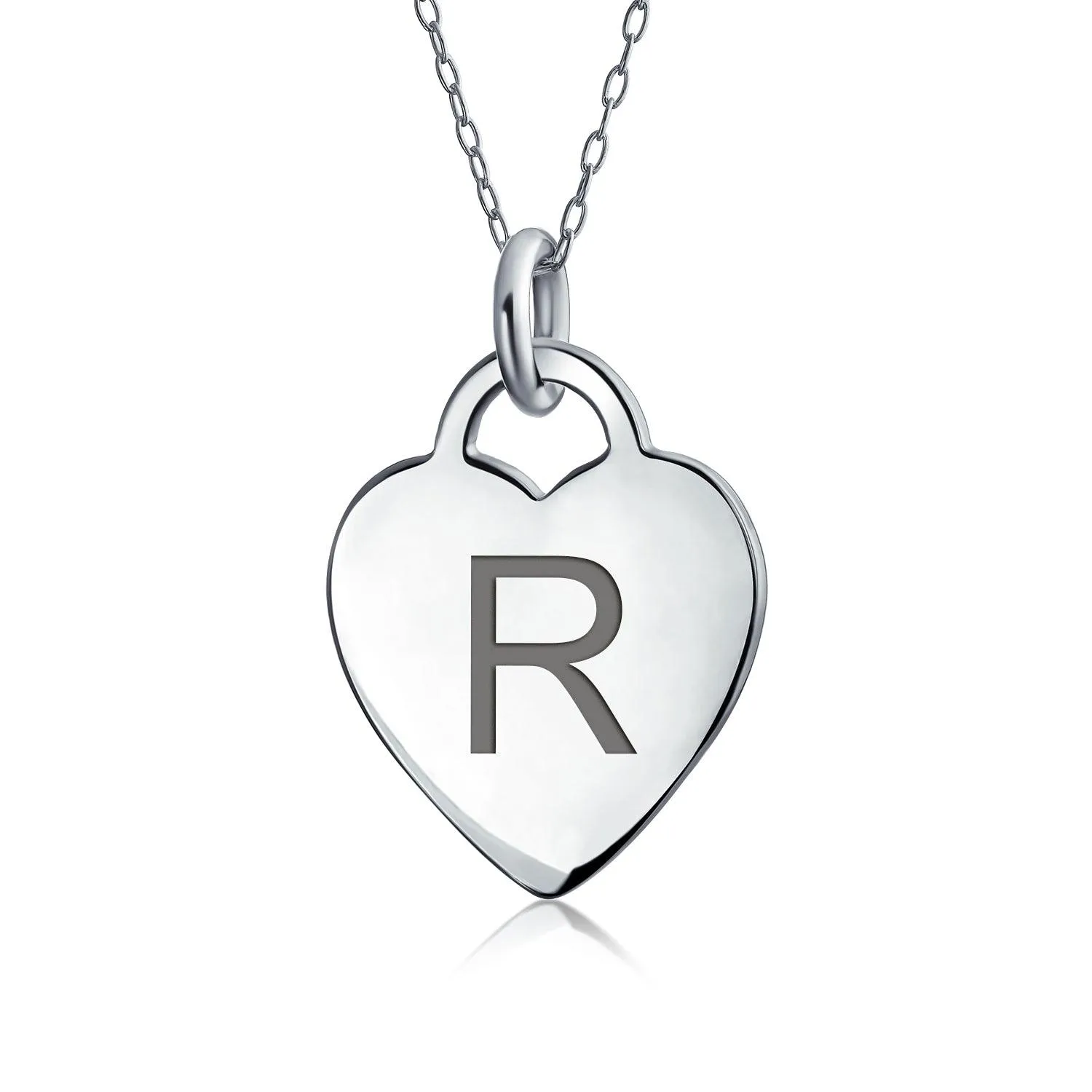 Tiny Minimalist Heart Initial Pendant Necklace Sterling Silver A-Z Alphabet