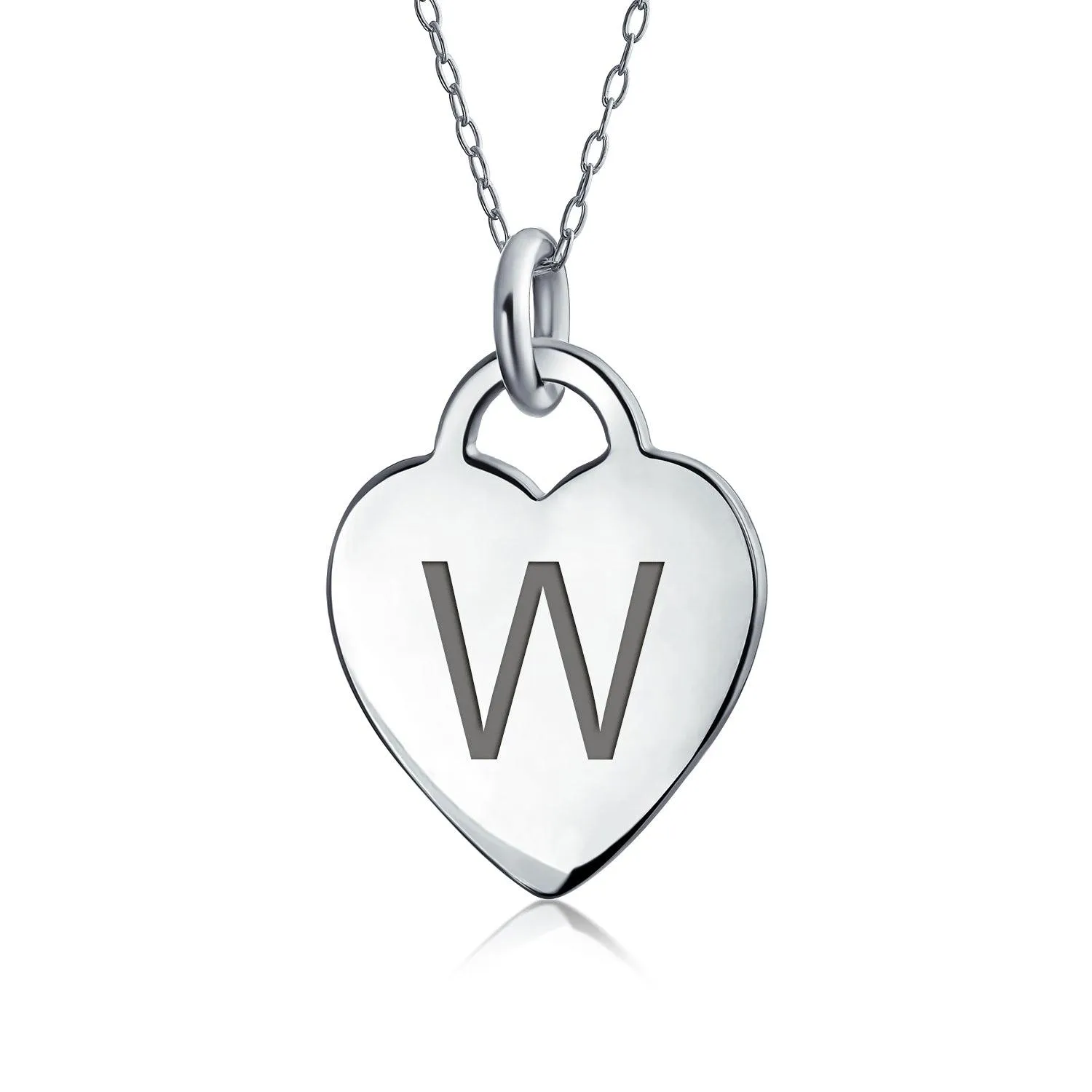 Tiny Minimalist Heart Initial Pendant Necklace Sterling Silver A-Z Alphabet