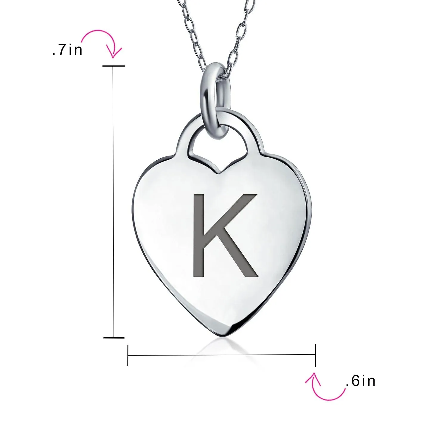 Tiny Minimalist Heart Initial Pendant Necklace Sterling Silver A-Z Alphabet