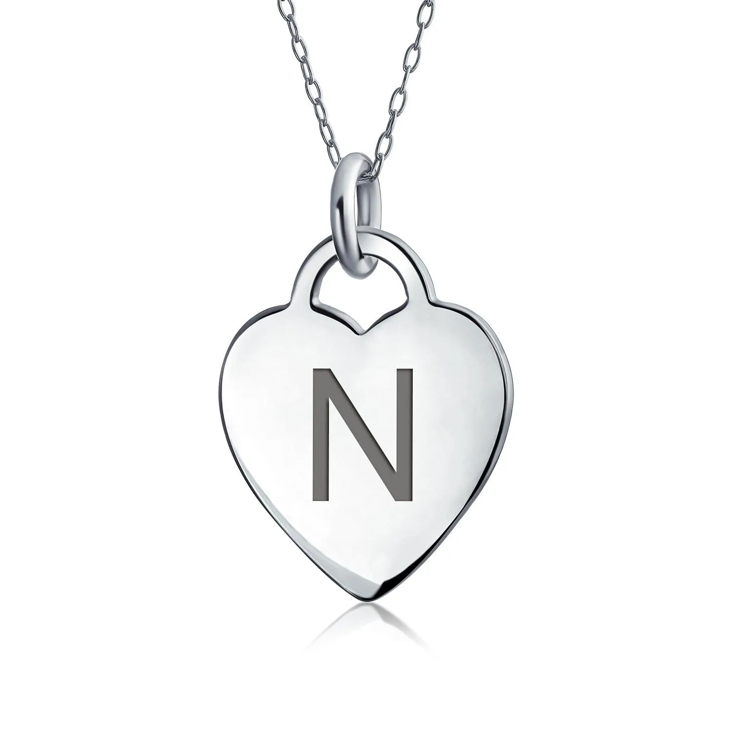 Tiny Minimalist Heart Initial Pendant Necklace Sterling Silver A-Z Alphabet