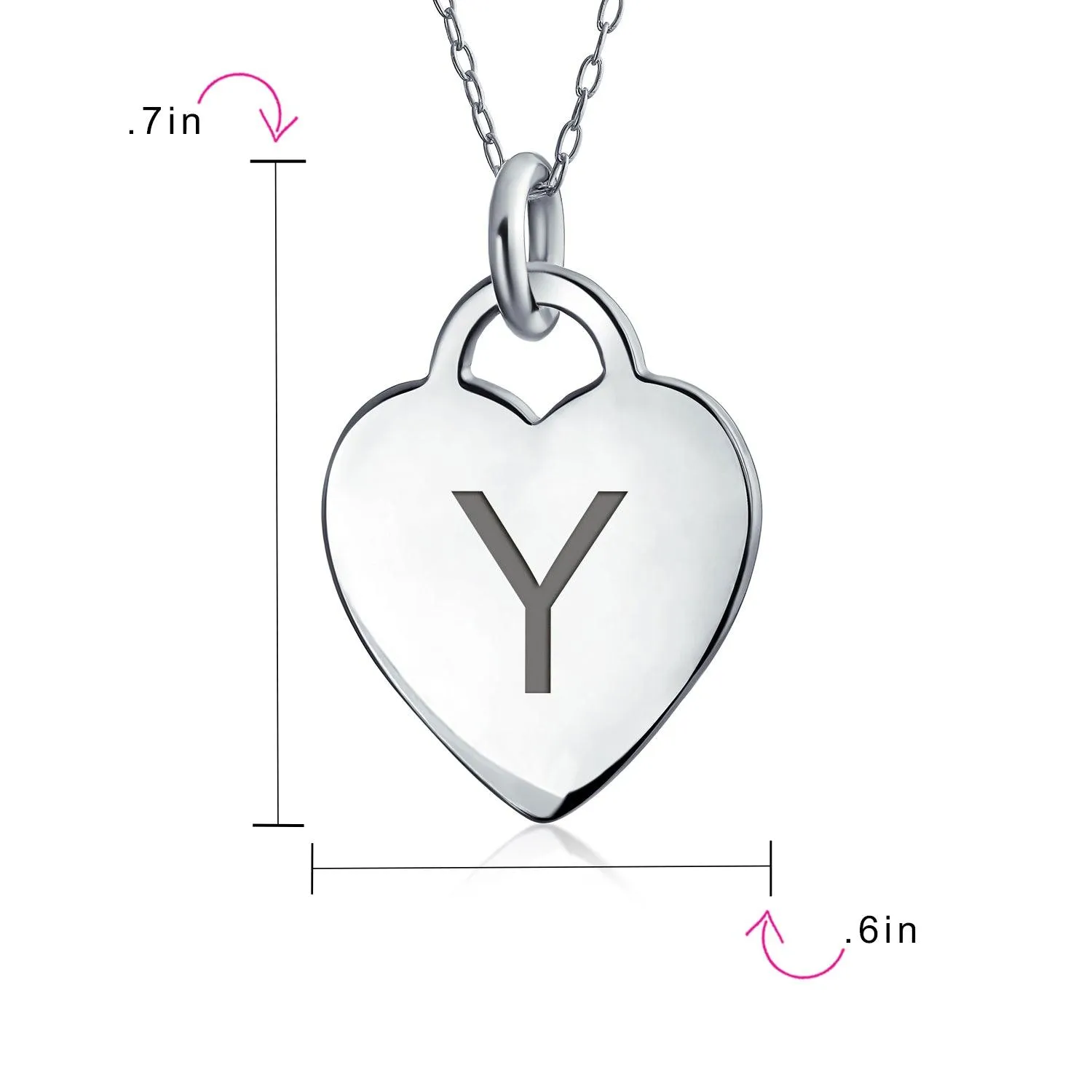 Tiny Minimalist Heart Initial Pendant Necklace Sterling Silver A-Z Alphabet