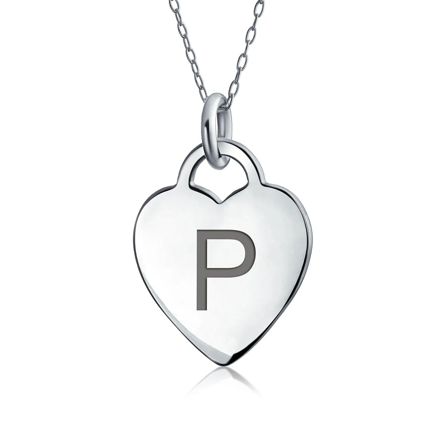 Tiny Minimalist Heart Initial Pendant Necklace Sterling Silver A-Z Alphabet